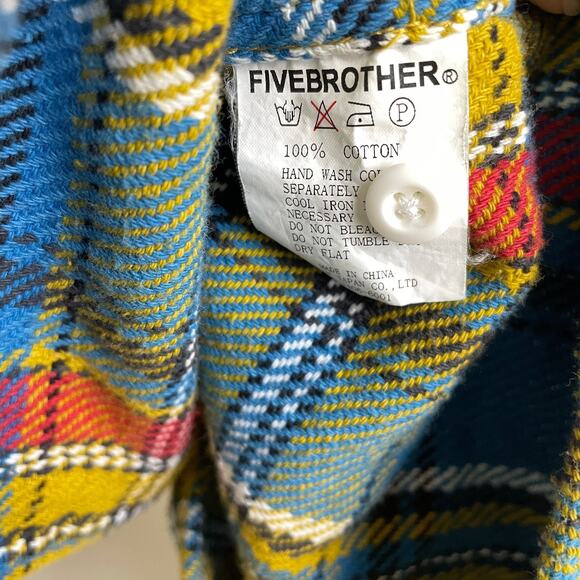 Brooklin Denim Co Heavy Button Up Shirt M/L Rainbow Plaid Fivebrother Cotton - Picture 10 of 10